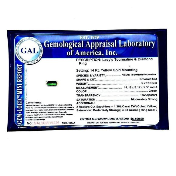 Natural Tourmaline Diamond Ring Size 7 14 Gold 7.03 TCW Certified $6,490 219226 - Picture 9 of 9